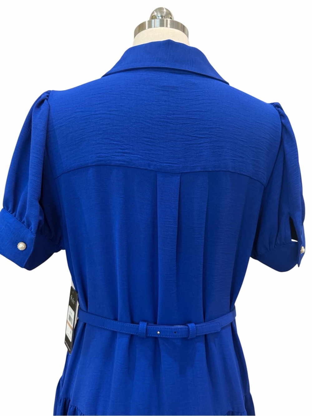 Karl Lagerfeld Belted Midi Shirt Dress Puff Sleeve Pockets Pearl Blue 12 NWT - Picture 8 of 15